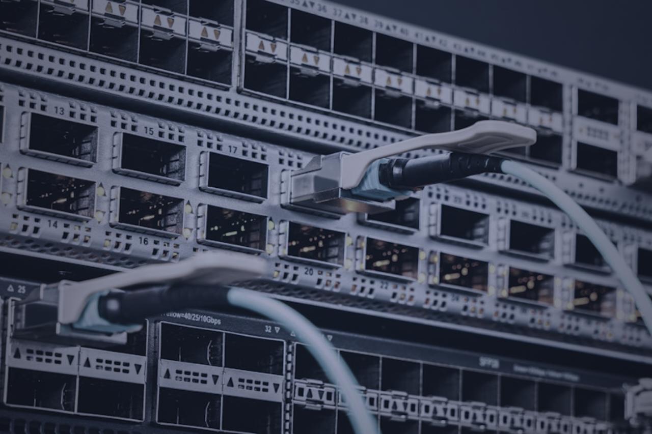 Switch stack with numbered ports and fibre patch leads